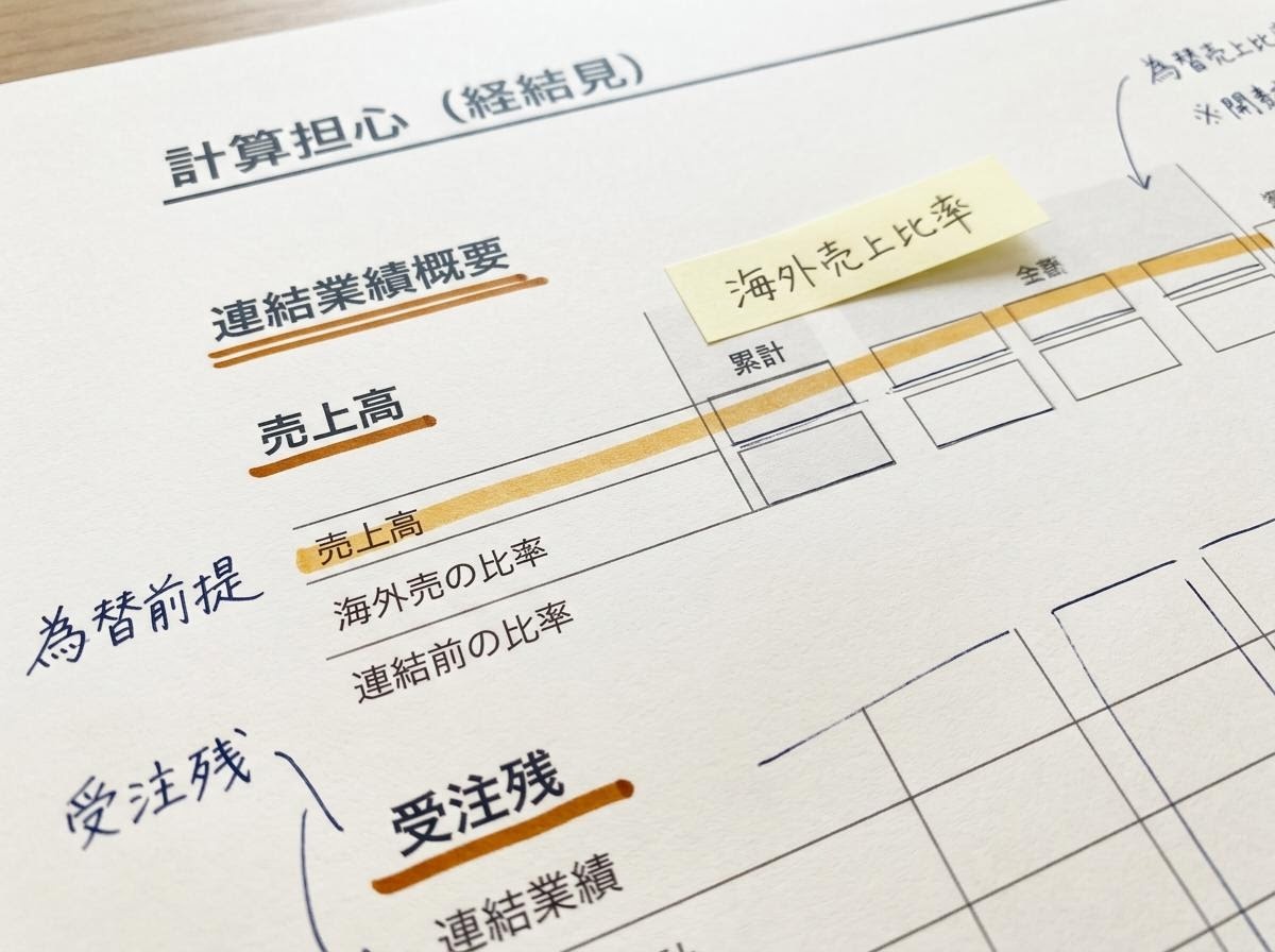 付箋や下線が引かれた財務資料のクローズアップ写真